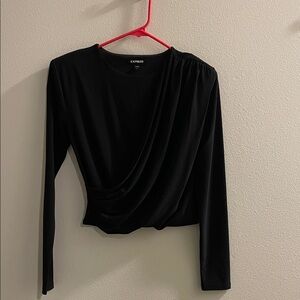 Express Black Draped Front Long Sleeve Tee